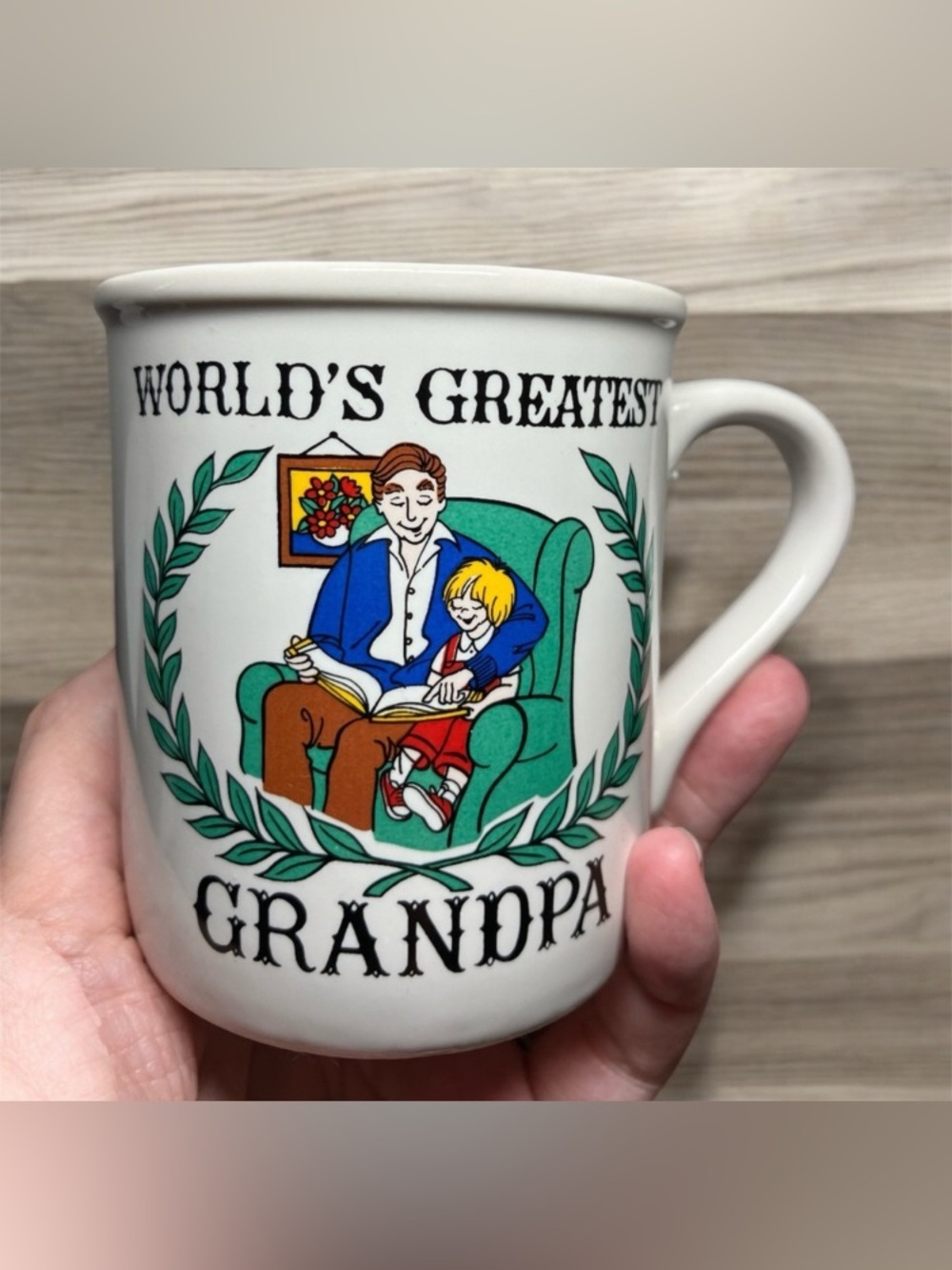 Porcelain Retro World's Greatest Grandpa Collectible Mug Customcard Made Japan